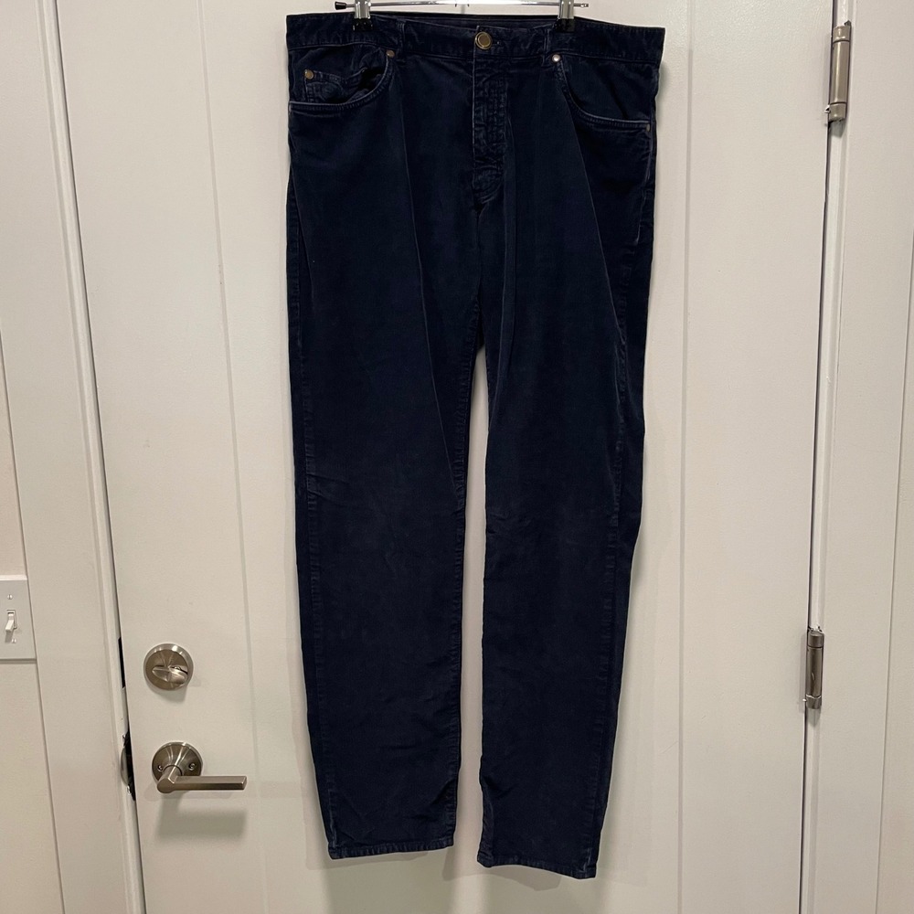Ledbury Mens Navy Blue Corduroy Pants 34x33 Straight Leg Cotton Stretch 5-Pocket